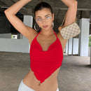 Summer Y2K White Halter Top Women Cami Backless Sexy Summer Crop Tops Sleeveless Camisole Lacing Cropped Female Tops Streetwea