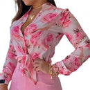 Elegant Office Lady Shirt Stand Collar Single-breasted Floral Print Long Sleeve Blouse 2023 for Spring/Summer blusas para mujer