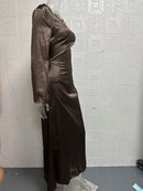 Fashionable new round neck long sleeved lace up solid color elegant waist cinching dress