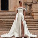 Glamorous Wedding Dresses A Line Satin Bridal Gowns Off The Shoulder Robes High Slit Floor Length Vestidos De Novia Customized