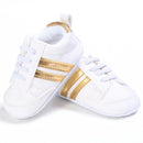 Baby Shoes Newborn Boys Sneaker Girls Two Striped First Walkers Kids Toddlers Lace Up PU Leather Soft Soles Sneakers 0-18 Months