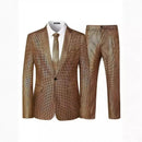 Men's Plaid Sequins Suit Wedding Ceremony Party Performance Dress Two-piece Suit