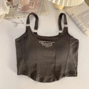 Women Embroid Letter Tank Tops With Bra Pad Casual Camis Y2K Crop Tops For Women Shoulder Belt Iron Ring Tank Tops