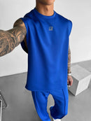 2025 Men's casual sleeveless crewneck suit, summer fashion all-match wide-leg pants trend sports street T-shirt two-piece set