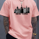 Men's Suit New York PrintingTT-shirt Casual Fashion All-Matching round Neck Half Sleeve
