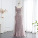 Sharon Said Luxury Arabic Turquoise Evening Dress with Cape Sleeves Sqaure Neck Dubai Women Wedding Party Gowns SS469 Customized