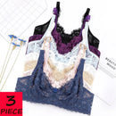 ALLTOOALL 3PC Women Sexy Lace Bras Plus Size Push Up Bralette Female Underwired Underwear Hollow Out Lingerie Embroidery Bra
