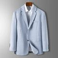 Spring Autumn Men's Blazer Thin Section Slim Fit Plaid Jacquard Casual Suit Jacket Gray Blue Beige Coat Costume Homme