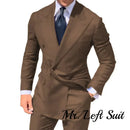Double Breasted Men's Suit Wide Peak Lapel Wedding Grooms Tuxedos 2 Pieces Business Men Suits