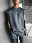 2025 Men's casual sleeveless crewneck suit, summer fashion all-match wide-leg pants trend sports street T-shirt two-piece set