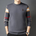 Autumn and Winter Men's Sweater Knitted Pullover New Soft Warm Striped Checker Round Neck Sweater Casual Fashion Men Clothing