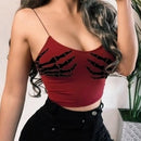 S-3xl Ladies Summer Camisole Bodycon Crop Top Hand Print Gothic Sexy Close Fit Low Cut Camisole Clubwear Four Colors Tank