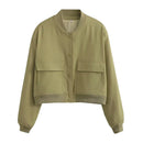 Women Fashion With Pockets Bomber Jacket Coats Vintage Long Sleeve Front Button Casual Female Outerwear Chic Tops