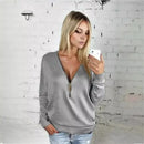 2025 Autumn Casual T-shirt Fashion Women Long Sleeve Tshirts Vintage Zipper V-neck Soft Top Bottoming T-shirt New