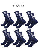 6 pairs of football socks, men's and women's mid length anti slip training socks, thickened professional sports socks
