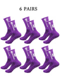 6 pairs of football socks, men's and women's mid length anti slip training socks, thickened professional sports socks