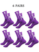 6 pairs of football socks, men's and women's mid length anti slip training socks, thickened professional sports socks