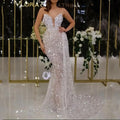 New Women's Clothing Europe America Foreign Trade Sexy V-Neck Silver-Color Long Dress Ebay Amazon Cross-Border Style
