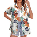 New Women's Short Sleeve T-shirts Fashionable 3d Floral Printed Casual Hawaii Style Basic Tops Lapel Short Sleeve Shirt Summer