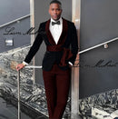 Black Velvet Jacket Men's 3 Piece Suit Wedding Groom Tuxedo 2024 Fashion Customized Men's Clothes Elegant