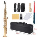 Brass Straight Soprano Sax Saxophone Bb B Flat Woodwind Instrument Natural Shell Key Carve Pattern with Carrying Case Gloves