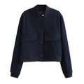 Women Fashion With Pockets Bomber Jacket Coats Vintage Long Sleeve Front Button Casual Female Outerwear Chic Tops