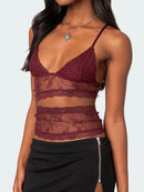Women Lace Sheer Camisole V-Neck Spaghetti Strap Sheer Vest Slim Fit Cutout Show Navel Tank Tops