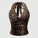 American retro punk aesthetic lace leopard print camisole top sexy slim fit chic hottie crop tops Harajuku Y2K aesthetic Clothes