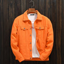 Trendy Men's Spring and Autumn Orange Orange Denim Jacket Men's Shoulder Down Hong Kong Style Oversized Loose Casual Jacket Top