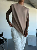 2025 Men's casual sleeveless crewneck suit, summer fashion all-match wide-leg pants trend sports street T-shirt two-piece set