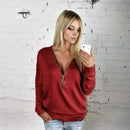 2025 Autumn Casual T-shirt Fashion Women Long Sleeve Tshirts Vintage Zipper V-neck Soft Top Bottoming T-shirt New