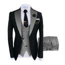 Men Suits 3 Pieces Tailored Best Man Groom Wedding Tuxedo Slim Fit Jacquard Two-color Blazer Jacket  Vest Pants Tuxedo Clothing