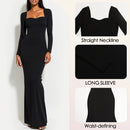 Mia Muse Women's Dresses Winter Simple Elegant Plain Long Sleeve Sweetheart Neck Long Wrap Party Dresses