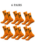 6 pairs of football socks, men's and women's mid length anti slip training socks, thickened professional sports socks