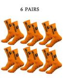 6 pairs of football socks, men's and women's mid length anti slip training socks, thickened professional sports socks