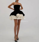 Qunque Strapless Velvet Mini Party Dress With Flowers Elegant Puffy Customized Prom Dresses Event Gowns Vestidos De Graduación
