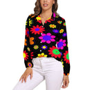Bright Flower Power Blouse Retro Hippy Flowers Trendy Printed Blouses Female Long Sleeve Casual Shirts Spring Oversized Clothing