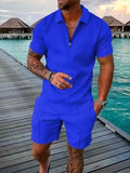 2025 Trend Men Streetwear Fashion Half Zip Polo Shirts+shorts 2 PCS Sets Men's 3D Digital Print Casual Suit New Male Tracksuits