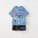 2025 Summer Kids Sets Disney Stitch Printed Tops Tee Shirts For Boys Casual Pullover Clothes Casual Two Piece Suit Child Sets