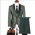 Men High Quality Wedding Jacquard Suits Fashion Male Business Social Dance Party Dress Blazers and Pant with Vest