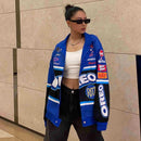 Autumn Varsity Jacket Long Sleeve Motorcycle Jacket Racing Baseball Jacket Women Y2k Printed Casual Loose Coat Single-breasted