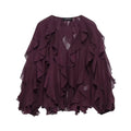 TFMLN Sexy Women Translucent Ruffles Blouses 2025 New Fashion V-neck Single Breasted Tierred Causal Tops Beach Style Solid Shirt