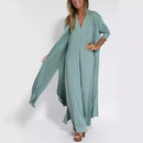 2023 New Solid Color V-Neck Pullover Dress Cardigan Jacket Women's Fashion Cross-Border Amazon Independent Site Clothing
