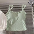 Summer Lace Strap Patchwork Camisole Women Solid Color Sleeveless Buttons Tank Top