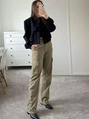 Women Fashion With Pockets Bomber Jacket Coats Vintage Long Sleeve Front Button Casual Female Outerwear Chic Tops