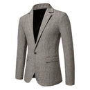 Classic Men's Casual Blazer Jackets SIngle Button Vintage Check Suit Coat Male Khaki