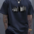 Men's Suit New York PrintingTT-shirt Casual Fashion All-Matching round Neck Half Sleeve