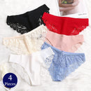 TrowBridge 4PCS Women's Panties Sweet Lace Underwear Sexy Lingerie Soft Silk Satin Female Briefs Hollow Out Mesh Cozy Underpants