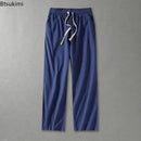 Plus Size 8XL 9XL Pants Men's Solid Cotton Linen Loose Casual Trouser Fashion Drawstring Straight Joggers Vintage Sweatpants Men