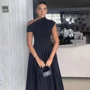Irregular Elegant Pleated Midi Dress For Women Fashion Street Short Sleeve Patchwork Long Dress Casual Office Lady Neck Vestidos